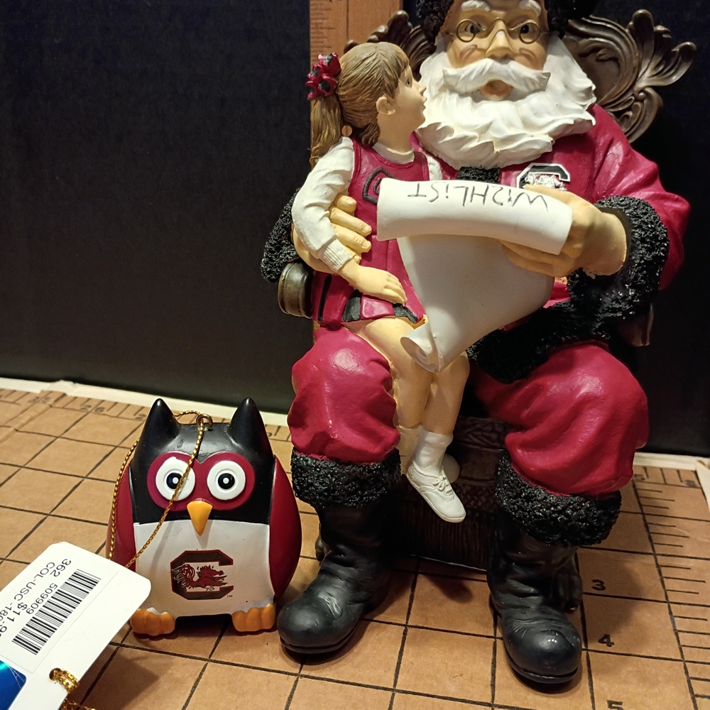 University Of SC Santa and Child Figurine with Owl Ornament